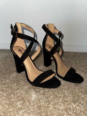 Women's Black Strappy Block Heels